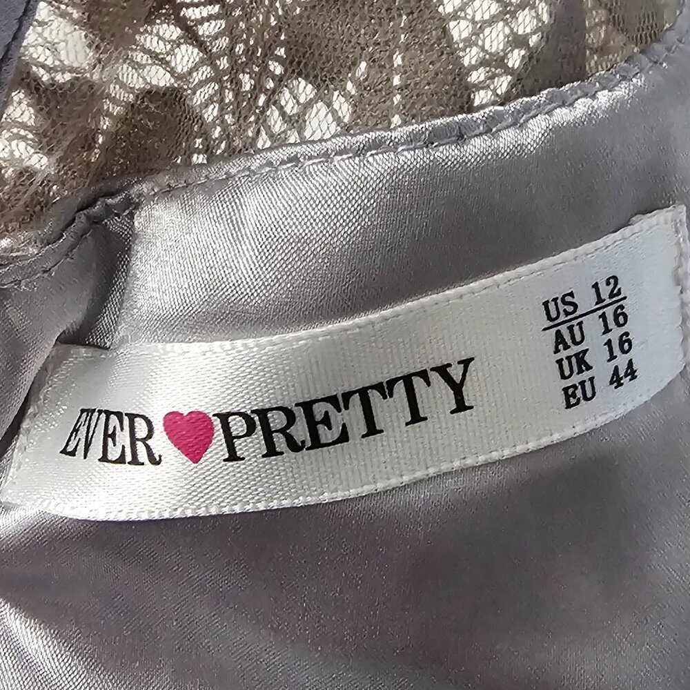 NWT Ever Pretty Dress Floral Lace Gray Satin Maxi Whimsigoth  12 - Picture 14 of 16